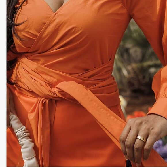 The Drop Burnt Orange Sweetheart Surplice Top w/Ties @sruthijayadevan. Large-NWT - Picture 5 of 10